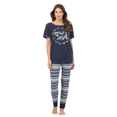 Petite navy bear print pyjama set